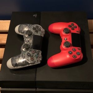 PS4 Console and Rosy Red & Transparent Controller